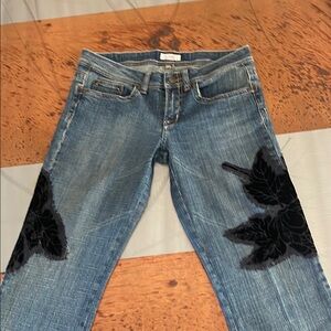 Women's Candies Blue Jeans with Black Velvet Leaf Design